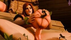 3d aroused biting_lip blender bottomless fishnet_armwear fortnite fucking_pumpkin futa_only futanari haziest_mirage orange_hair patch_(fortnite) pumpkin pumpkin_masturbation