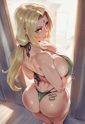 1girls ai_generated asian asian_female ass big_ass big_breasts bikini blonde_hair bracelet breasts female female_only indoors kumogakure_symbol light-skinned_female looking_at_viewer milf naruto naruto_(series) novelai seductive seductive_look seductive_smile smile solo solo_female solo_focus tattoo tattoo_on_butt tsunade twitwit voluptuous voluptuous_female