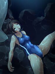 aquarium asphyxiation breasts brown_eyes brown_hair collarbone corpse death drowned drowning empty_eyes eyes_rolling_back female female_death foxeye_(artist) game_cg in_the_aquarium:_sinking_with_kana kana_(in_the_aquarium:_sinking_with_kana) navel navel_visible_through_clothes school_swimsuit seal small_breasts swimsuit tongue tongue_out twintails underwater