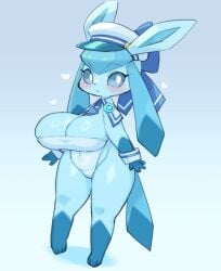 big_breasts breasts cleavage eeveelution esokir female furry glaceon huge_breasts pokemon pokemon_(species) thick_thighs wide_hips