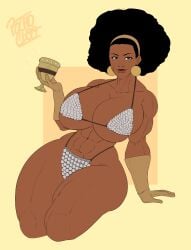 1girls 2d_(artwork) abs african_female afro barbarian big_breasts bikini_armor breasts cup dark-skinned_female dark_skin earrings gloves huge_breasts looking_at_viewer muscular muscular_female muscular_thighs pochoclogigi sala_rolle_(mermaid_kunoichi) scar_on_face smile smiling smiling_at_viewer solo_female