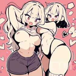 ai ai_generated large_ass large_breasts red_eyes thick_thighs tight_clothes tight_clothing tight_fit white_hair