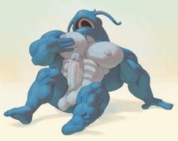 anthro balls bara big_muscles big_penis boner erection fish fish_head male male_only muscles muscular nude penis ripped-saurian shovel_knight solo solo_male