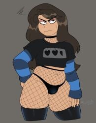 1boy belly belly_button bellybutton black_panties black_thong blue_shirt brown_hair brunette brunette_hair crossgender cute eyebrows_visible_through_hair female_to_male femboy fishnet_clothing fishnet_legwear fishnet_pantyhose fishnet_shirt fishnet_stockings fishnet_thighhighs fishnets ftm_crossgender genderbend genderbent genderswap genderswap_(ftm) gray_background grey_background grumpy human latex latex_legwear latex_stockings latex_thighhighs light-skinned light-skinned_femboy light-skinned_male light_skin light_skinned_male lizielewddle lizielewddle_(character) long-sleeved_shirt long_sleeve_shirt long_sleeves male male_focus male_only mammal midriff_baring_shirt panties peonypetals primate rule_63 signature simple_background solo solo_focus solo_male stockings_thigh_highs sweatdrop tagme thick_thighs upset voluptuous voluptuous_femboy voluptuous_male wide_hips