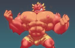 anthro balls bara big_muscles big_penis blazagon bulge dragon flaccid heroes_of_goo_jit_zu male male_only muscle_growth muscles muscular penis ripped-saurian scalie solo solo_male