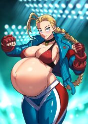 1girls belly big_belly big_breasts bikini blonde_hair breasts cammy_white capcom cleavage female huge_breasts outie_navel pregnant street_fighter street_fighter_6 yuhancyan