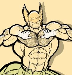 balls bara big_muscles big_penis body_hair dc dc_comics disembodied_hands hawkman helmet male male_only muscles muscular penis ripped-saurian shirtless