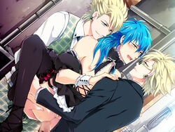 3boys anal double_penetration dramatical_murder gay group_sex male multiple_boys nitro+_chiral penetration seragaki_aoba skinny threesome trip_(dramatical_murder) virus_(dramatical_murder) yaoi