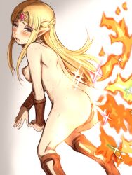 blonde_hair blue_eyes blush fire open_toe_shoes princess_zelda the_legend_of_zelda zelda_(a_link_between_worlds)