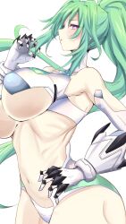 1girls big_breasts breasts busty female female_only green_hair green_heart hand_on_hip highres large_breasts legs navel nekusasu neptunia_(series) parted_lips pose posing purple_eyes solo solo_female thick_thighs thighs underboob vert