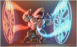 anthro balls bara big_muscles big_penis boner erection handjob indy_jaws male male_only muscles muscular penis ripped-saurian ripped_clothing shark solo solo_male yo-kai_watch