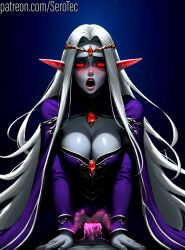 1female 1girls 2d ai_generated cowgirl cowgirl_position dark-skinned_female dark_elf dark_elf_female dark_skin detailed_female drow female girl hi_res high_resolution highres long_hair magic pony_diffusion_xltasy red_eyes serotec silver_hair white_hair