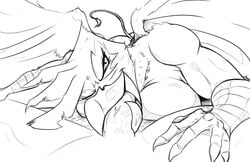 2015 anthro avian big_breasts black_and_white breasts duplicitousmachine erection fellatio female friendship_is_magic gilda_(mlp) gryphon human human_on_anthro looking_at_viewer male male_human/female_anthro male_on_anthro mammal my_little_pony oral partial_male penis sex smile