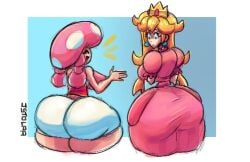 2girls ass ass_awe ass_bigger_than_head ass_bigger_than_torso awe dumptruck_ass huge_ass hyper hyper_ass jstolpa mario_(series) princess_peach tagme toadette