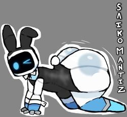 all_fours artist_name ass ass_focus astro_bot astro_bot_(series) bulge bulge_through_clothing bulge_under_clothes bunny_ears bunnysuit el_sick femboy no_humans non-human non-human_only playboy_bunny robot seductive seductive_look shaking_ass white_outline winking winking_at_viewer