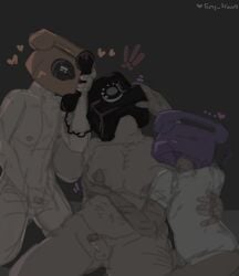 ambiguous_background chubby_male dark_lighting dayshift_at_freddy's dsaf gay harry_(dsaf) harry_fitzgerald_(dayshift_at_freddy's) heart_symbol jake_(dsaf) jake_wilson_(dayshift_at_freddy’s) large_pectorals male/male/male male_only masturbation naked nude nudity pec_grab phone_head roger_(dsaf) roger_jones_(dayshift_at_freddy’s) shading shirt_only simp_draws sketch_lines threesome white_shirt