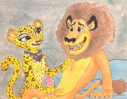 alakay_alex anthro bed dreamworks furry furry_only gia_the_jaguar handjob lion madagascar_(series) male puku83 tagme