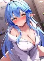 1girls animated big_breasts blue_hair cleavage clothed facing_viewer hololive hololive_japan hoodie large_breasts legs looking_at_viewer pointy_ears shorter_than_10_seconds solo tagme thighs vertical_video video virtual_youtuber vtuber yellow_eyes yukihana_lamy