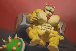 anthro balls bara big_muscles big_penis boner bowser erection male male_only mario_(series) muscles muscular nintendo nude penis ripped-saurian scalie solo solo_male uncut