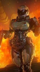 1girls 3d armor artist_request curvy doom doom_eternal doom_slayer_(doom) doomgal doomgirl doomguy female female_only genderswap genderswap_(mtf) legs_together medium_ass medium_breasts rule_63 shotgun solo_female