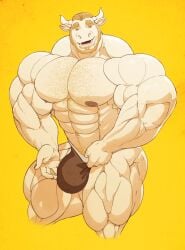 anthro balls bara big_muscles big_penis bovid bulge bull flaccid furry male male_only muscles muscular penis ripped-saurian solo solo_male