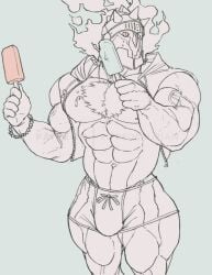 balls bara big_muscles big_penis bulge flaccid helmet male male_only monochrome muscles muscular penis popsicle ripped-saurian solo solo_male surtr_(tokyo_afterschool_summoners) tokyo_afterschool_summoners