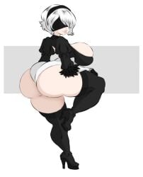 1girls ass back_boob big_ass big_breasts breasts butt dullvivid female nier:_automata only_female short_hair white_hair yorha_2b