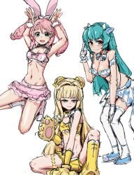 animal_costume bunny_ears bunny_girl bunnysuit cat_costume cat_ears cat_girl cat_tail cow_costume cow_ears cow_girl cowgirl_outfit hanabishi_haruka magia_azul magia_magenta magia_sulphur mahou_shoujo_ni_akogarete mahou_shoujo_ni_akogarete_(special_memories) minakami_sayo paw_gloves paws rabbit rabbit_costume rabbit_ears tenkawa_kaoruko unknown_artist