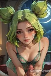 1boy 1boy1girl 1female 1girls 1woman ai_generated artist_name bed bedroom bedroom_setting breasts brown_eyes character cowgirl_position female futarush green_hair large_penis league_of_legends league_of_legends:_wild_rift lingerie lingerie_only looking_at_viewer male masturbating_other medium_breasts naked nude on_bed patreon patreon_username penis pov riot_games sultryspark teasing teasing_viewer video_game video_games viewer_perspective viewer_pov zeri_(league_of_legends)