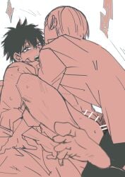 2boys anal anal_sex aritani bar_censor barefoot blush bottomless erection feet gay gintama hijikata_toshiro male male_only monochrome okita_sougo on_back penis soles sweat yaoi