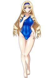 1girls big_breasts blonde_hair blue_eyes breasts busty cecilia_alcott covered_navel drill_hair female female_only hairband half-closed_eyes hand_on_hip hand_on_own_chest highres infinite_stratos large_breasts legs long_hair looking_at_viewer one-piece_swimsuit parted_lips seductive_look seductive_smile smile solo solo_female swimsuit thighs voluptuous walking wide_hips yurizuku_owl