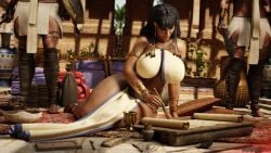 1girls 3d armlet black_hair bracelet curvy dark-skinned_female easy_access egypt egyptian egyptian_clothes egyptian_female egyptian_makeup huge_breasts jewelry original original_character rigid3d scroll sitting thick_thighs