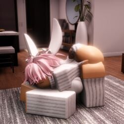 1girls 3d ass bent_over big_ass cat_stretch cute ear female_only pale_skin pink_eyes pink_hair roblox robloxian self_upload side_view smg32 tagme