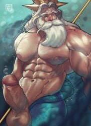 abs absurd_res anthro balls bara beard biceps big_balls big_muscles big_nipples big_pecs big_penis blue_eyes body_hair bubble chest_hair crown disney erection facial_hair fin genitals hair hairy hairy_balls hairy_chest hairy_male happy_trail headgear hi_res huge_balls huge_cock huge_muscles huge_nipples huge_pecs humanoid humanoid_genitalia humanoid_penis king_triton male marine mature_male merfolk mermaid_tail muscular muscular_humanoid muscular_male mustache nipples not_furry pecs penis solo split_form the_little_mermaid underwater water waympo white_hair