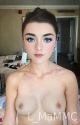 ai_generated arya_stark blue_eyes cartoony game_of_thrones l_mammc maisie_williams makeup natural_breasts pony_diffusion_xl realistic_breast_size topless topless_female