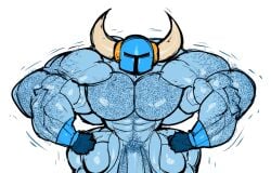 balls bara big_muscles big_penis body_hair flaccid flexing helmet male male_only masked_only muscles muscular nude penis ripped-saurian shovel_knight shovel_knight_(character) solo solo_male