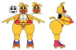 ass beak bib big_ass big_breasts big_butt big_nipples blue_eyes breasts captainhornybotld chica_(fnaf) chicken_girl five_nights_at_freddy's five_nights_at_freddy's_2 fnaf fnaf2 nipples orange_beak orange_nipples pink_bikini pink_cheeks robot robot_girl roller_skates solo t-pose t_pose tag_me tagme toy_chica_(fnaf) yellow_hair