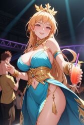 ai_generated alcohol athena athena_(greek_mythology) bimbo blonde_hair cleavage drink exposed_shoulders exposed_thighs goddess greek_mythology hourglass_figure inviting jewelry long_hair looking_at_viewer navel party perchance_ai revealing_clothes seductive_eyes self_upload slim_waist smile thighs whore_eyes