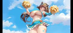 aeons_echo animal_ears artist_request biscuit_(aeons_echo) breasts cheerleader highres large_breasts long_hair no_panties nutaku one_eye_closed pom_pom_(cheerleading) uncensored underboob