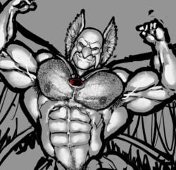 balls bara big_muscles big_penis body_hair dc dc_comics flexing hawkman helmet male male_only monochrome muscles muscular penis ripped-saurian shirtless solo solo_male