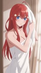 breasts busty go-toubun_no_hanayome nakano_itsuki pink_hair red_hair towel towel_only