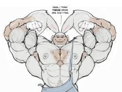 anthro bara big_muscles diggersby flexing furry male male_only muscles muscular nintendo overalls pokemon rabbit ripped-saurian solo solo_male text