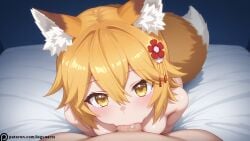 ai_generated blowjob deepthroat fellatio fox fox_tail logvoarts senko_(sewayaki_kitsune_no_senko-san) sewayaki_kitsune_no_senko-san sloppy tail yellow_eyes yellow_hair