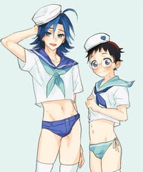 2boys bulge male_only manami_sangaku multiple_boys onoda_sakamichi sailor size_difference yowamushi_pedal