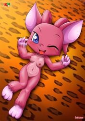 3_toes abstract_background acara anthro bbmbbf breasts cute female fur34 neopets one_eye_closed palcomix presenting pussy simple_background solo toes wink