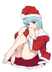 1girls barefoot blue_hair female female_only hairy hamada_yoshikazu innie_pussy kiriha_(tsugumomo) nude pointy_ears pussy santa_costume santa_hat solo tagme tsugumomo uncensored