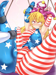 1futa american_flag american_flag_armwear american_flag_legwear american_flag_shirt areolae ass blonde_hair bound breasts censored clownpiece cum cum_drip cum_through_clothes cumshot curvy erect_nipples erection erection_under_clothes futa_only futa_sans_balls futanari futasub hair hisui_(stapspats) intersex large_ass large_breasts nipple_bulge nipples penis penis_under_clothes pussy stapspats tenting through_clothes touhou vibrator