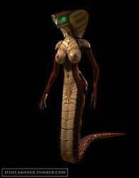 3d animated anthro breasts clothing cobra female gloves jessica_anner jewelry mask naga nude red_scales reptile scales scalie sha'an silk snake solo walk_cycle yellow_scales