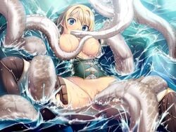 ass blonde_hair blue_eyes breasts censored crying double_penetration female frills game_cg kantaka legs_held_apart liquid_(company) mashou_no_nie mashou_no_nie_3 mireille_von_austria missionary_position nipples octopus on_back partially_submerged penetration pussy solo tears tentacle tentacle_around_breasts tentacle_around_leg tentacle_in_mouth tentacle_in_pussy tentacle_monster tentacle_sex torn_clothes triple_penetration water wet