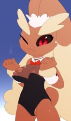 anthro breasts brown_fur clothing female female_only fur lagalamel lopunny maid maid_uniform nintendo pokemon pokemon_(species) solo standing video_games wink